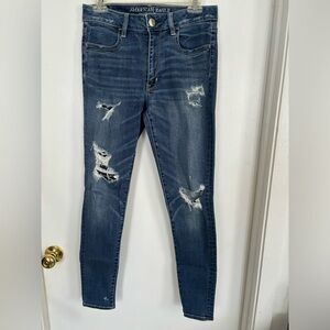 American Eagle Outfitters, High-Rise Jegging , 8 regular, distressed denim.